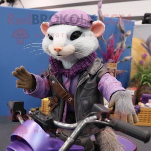 Lavender Ferret mascot costume character dressed with Biker Jacket and Shawls