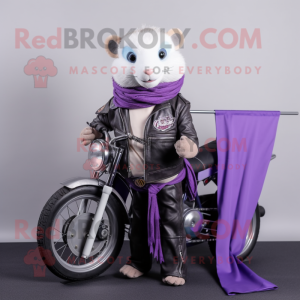 Lavender Ferret mascot costume character dressed with Biker Jacket and Shawls