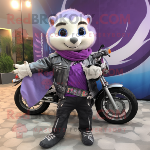 Lavender Ferret mascot costume character dressed with Biker Jacket and Shawls