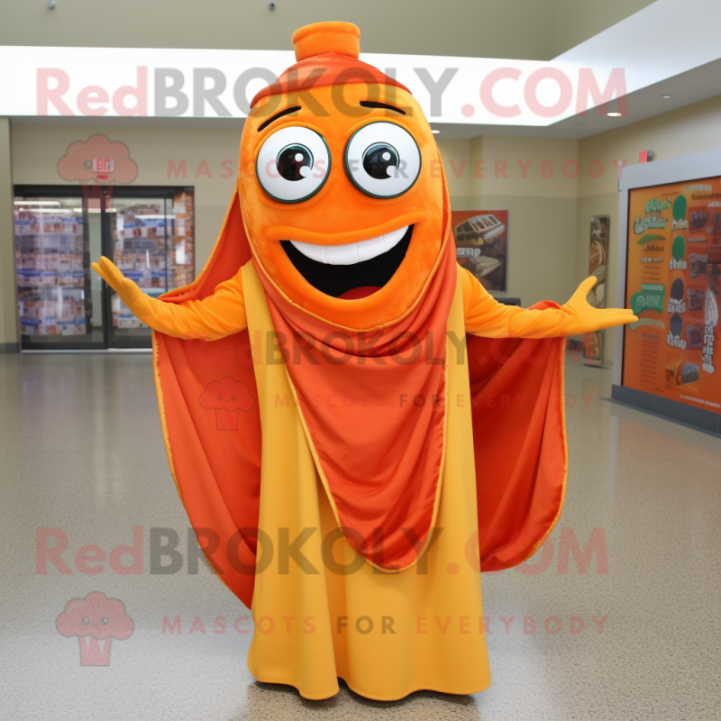 Orange Enchiladas mascot costume character dressed with Evening Gown and Scarf clips Orange Enchiladas mascot costume character dressed with Evening Gown and Scarf clips