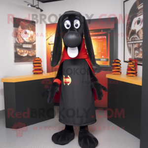 Black hot dogs mascot costume character dressed with Hoodie and Shoe clips