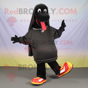 Black hot dogs mascot costume character dressed with Hoodie and Shoe clips