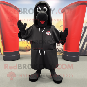 Black hot dogs mascot costume character dressed with Hoodie and Shoe clips