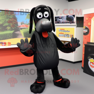 Black hot dogs mascot costume character dressed with Hoodie and Shoe clips