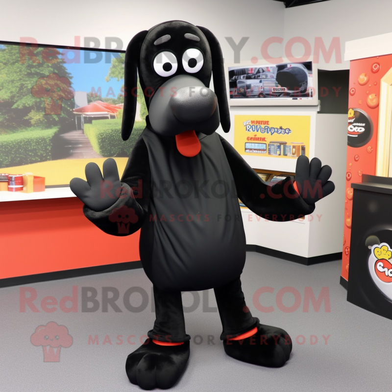 Black hot dogs mascot costume character dressed with Hoodie and Shoe clips