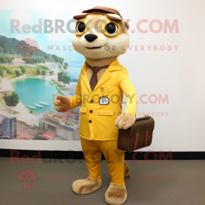 Gold Meerkat maskot kostume...