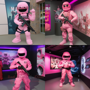 Pink marine recon mascot costume character dressed with Bodysuit and Belts
