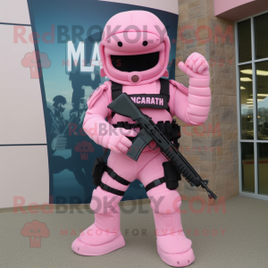 Pink marine recon mascot costume character dressed with Bodysuit and Belts