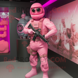 Pink marine recon mascot costume character dressed with Bodysuit and Belts