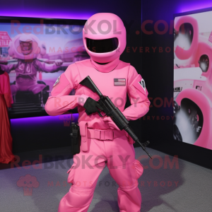 Pink marine recon mascot costume character dressed with Bodysuit and Belts