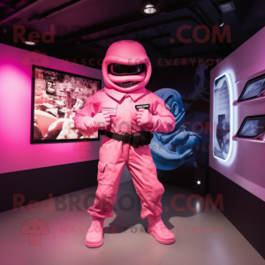 Pink marine recon mascot costume character dressed with Bodysuit and Belts