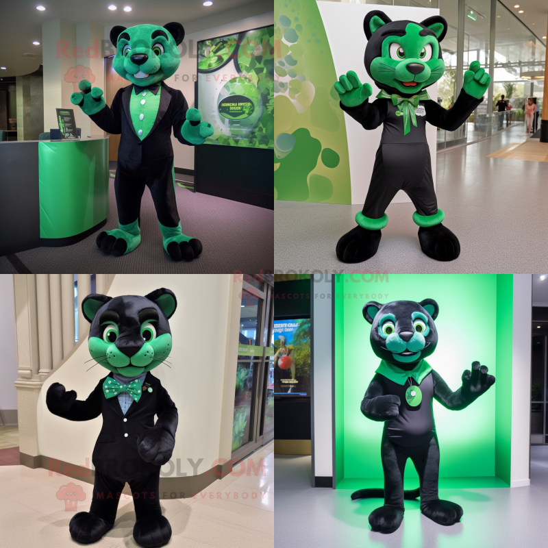 Green Panther mascot costume character dressed with Mini Dress and Bow ties