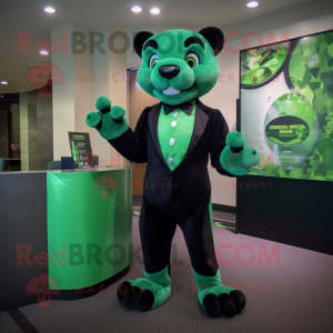 Green Panther mascot costume character dressed with Mini Dress and Bow ties