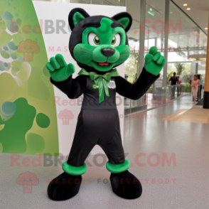 Green Panther mascot costume character dressed with Mini Dress and Bow ties