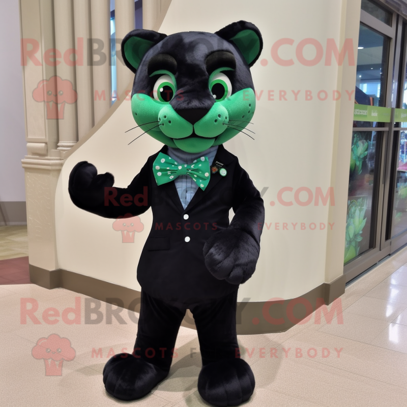 Green Panther mascot costume character dressed with Mini Dress and Bow ties