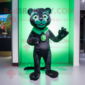 Green Panther mascot costume character dressed with Mini Dress and Bow ties