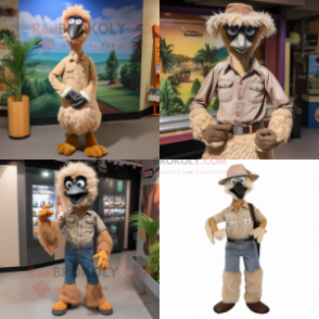 Tan Emu mascot costume character dressed with Bootcut Jeans and Belts