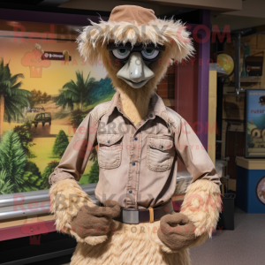 Tan Emu mascot costume character dressed with Bootcut Jeans and Belts