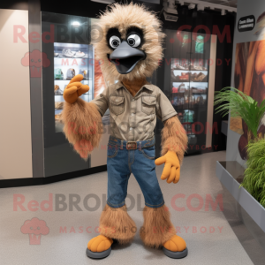 Tan Emu mascot costume character dressed with Bootcut Jeans and Belts