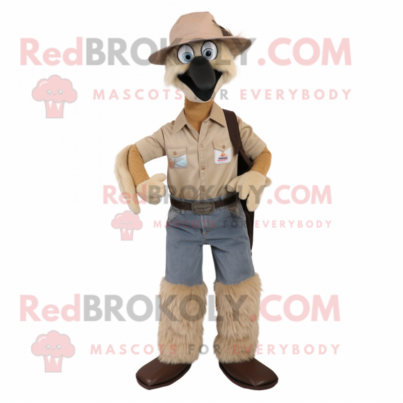 Tan Emu mascot costume character dressed with Bootcut Jeans and Belts Tan Emu mascot costume character dressed with Bootcut Jeans and Belts