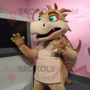 Tan Dragon mascot costume character dressed with Tank Top and Earrings
