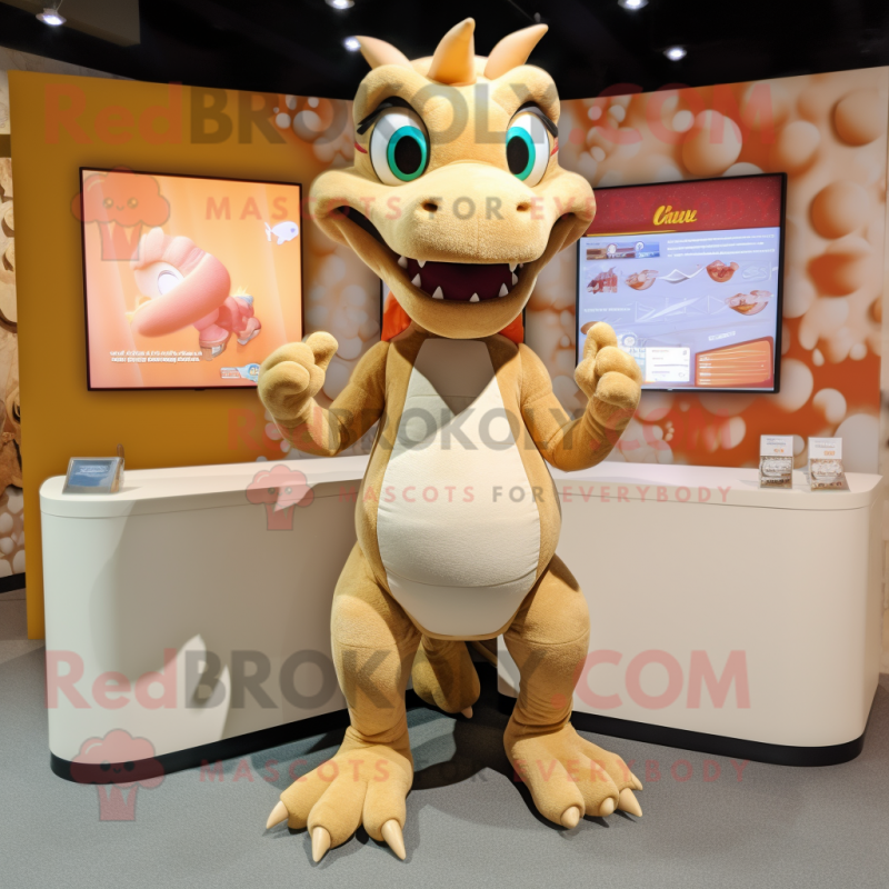 Tan Dragon mascot costume character dressed with Tank Top and Earrings Tan Dragon mascot costume character dressed with Tank Top and Earrings