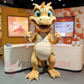 Tan Dragon mascot costume character dressed with Tank Top and Earrings