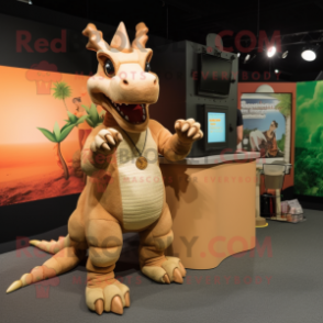 Tan Dragon mascot costume character dressed with Tank Top and Earrings