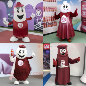 Maroon Bottle of milk mascot costume character dressed with Culottes and Gloves