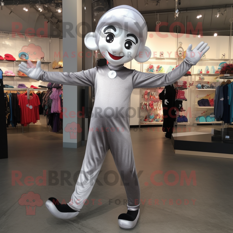 Silver Acrobat mascot costume character dressed with Dress and Beanies Silver Acrobat mascot costume character dressed with Dress and Beanies