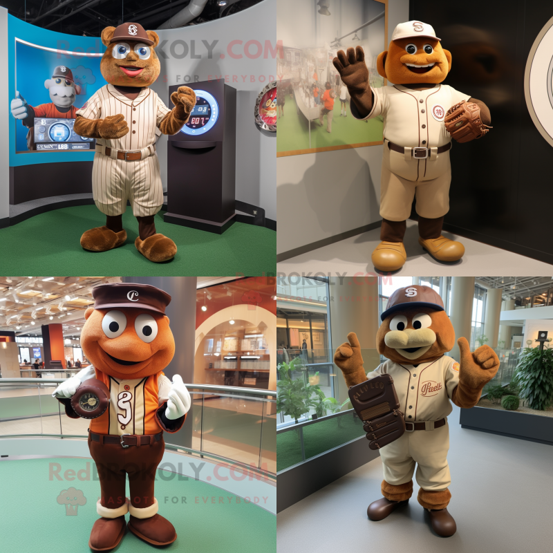 Brown Baseball glove mascot costume character dressed with Waistcoat and Watches