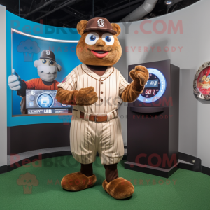 Brown Baseball glove mascot costume character dressed with Waistcoat and Watches