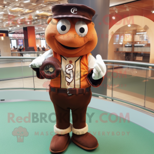 Brown Baseball glove mascot costume character dressed with Waistcoat and Watches