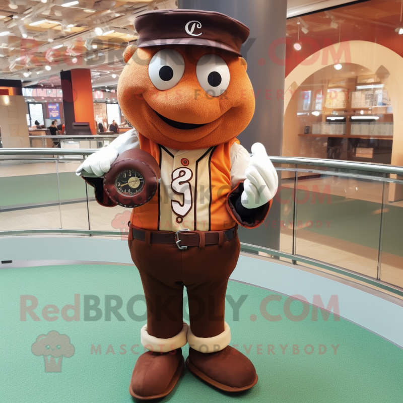 Brown Baseball glove mascot costume character dressed with Waistcoat and Watches Brown Baseball glove mascot costume character dressed with Waistcoat and Watches