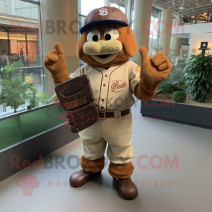 Brown Baseball glove mascot costume character dressed with Waistcoat and Watches