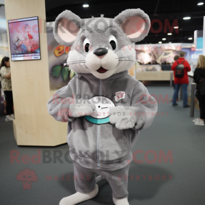 Silver Rat mascot costume character dressed with Sweatshirt and Digital watches