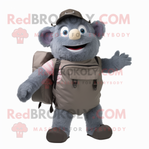 Gray Television mascot costume character dressed with Overalls and Backpacks