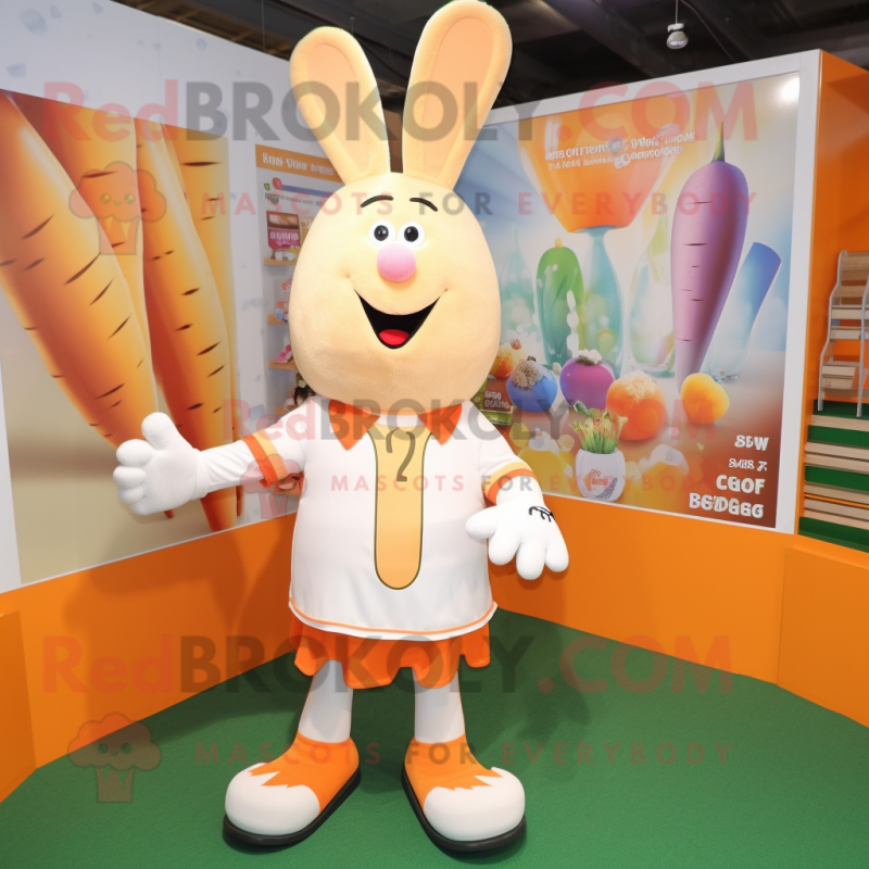 Cream Carrot mascot costume character dressed with Rugby Shirt and Bracelets Cream Carrot mascot costume character dressed with Rugby Shirt and Bracelets