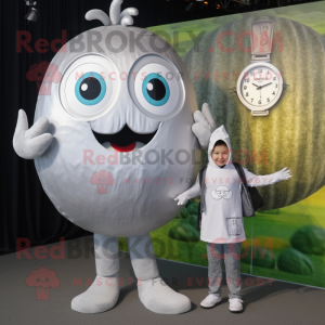 Silver Shakshuka mascot costume character dressed with Playsuit and Watches