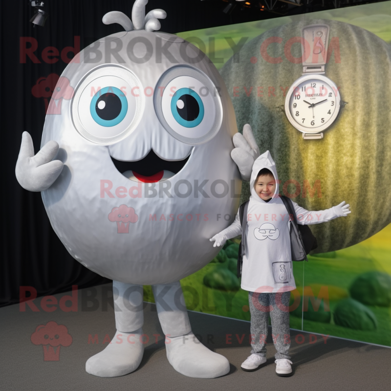 Silver Shakshuka mascot costume character dressed with Playsuit and Watches