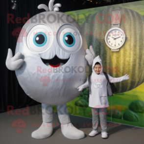 Silver Shakshuka mascot costume character dressed with Playsuit and Watches