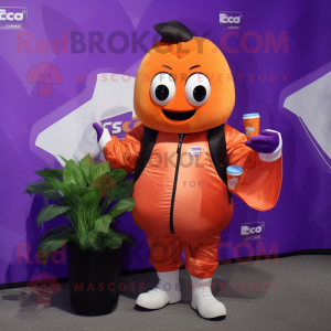 Orange Eggplant mascot costume character dressed with Bomber Jacket and Keychains