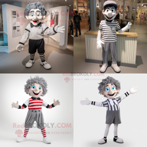 Gray Mime mascot costume character dressed with Bermuda Shorts and Hairpins