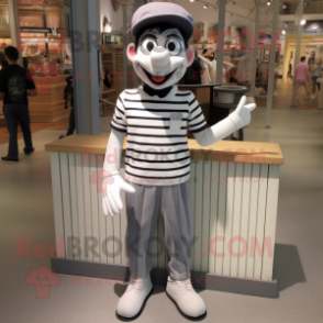 Gray Mime mascot costume character dressed with Bermuda Shorts and Hairpins