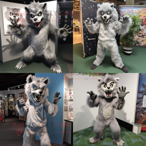 Silver werewolf mascot costume character dressed with Long Sleeve Tee and Earrings