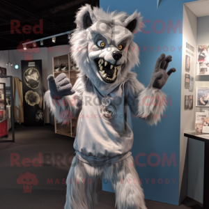 Silver werewolf mascot costume character dressed with Long Sleeve Tee and Earrings