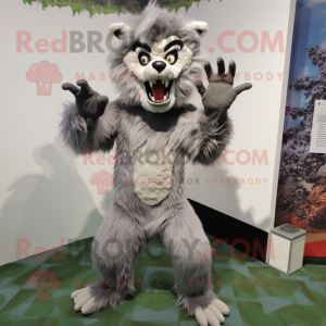 Silver werewolf mascot costume character dressed with Long Sleeve Tee and Earrings