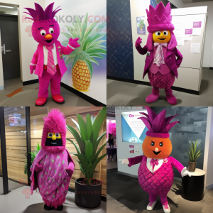 Magenta Pineapple mascot costume character dressed with Dress Shirt and Shawl pins