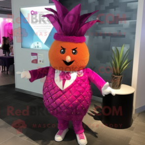 Magenta Pineapple mascot costume character dressed with Dress Shirt and Shawl pins