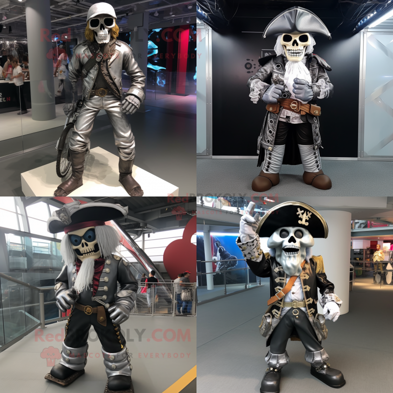 Silver Pirate mascot costume character dressed with Biker Jacket and Foot pads